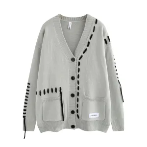 Aidase mens outfits Japanese Fashion Knitted Cardigan Autumn Winter New Cargo Sweater for Men Oversized Drawstring Patchwork Women Sweaters