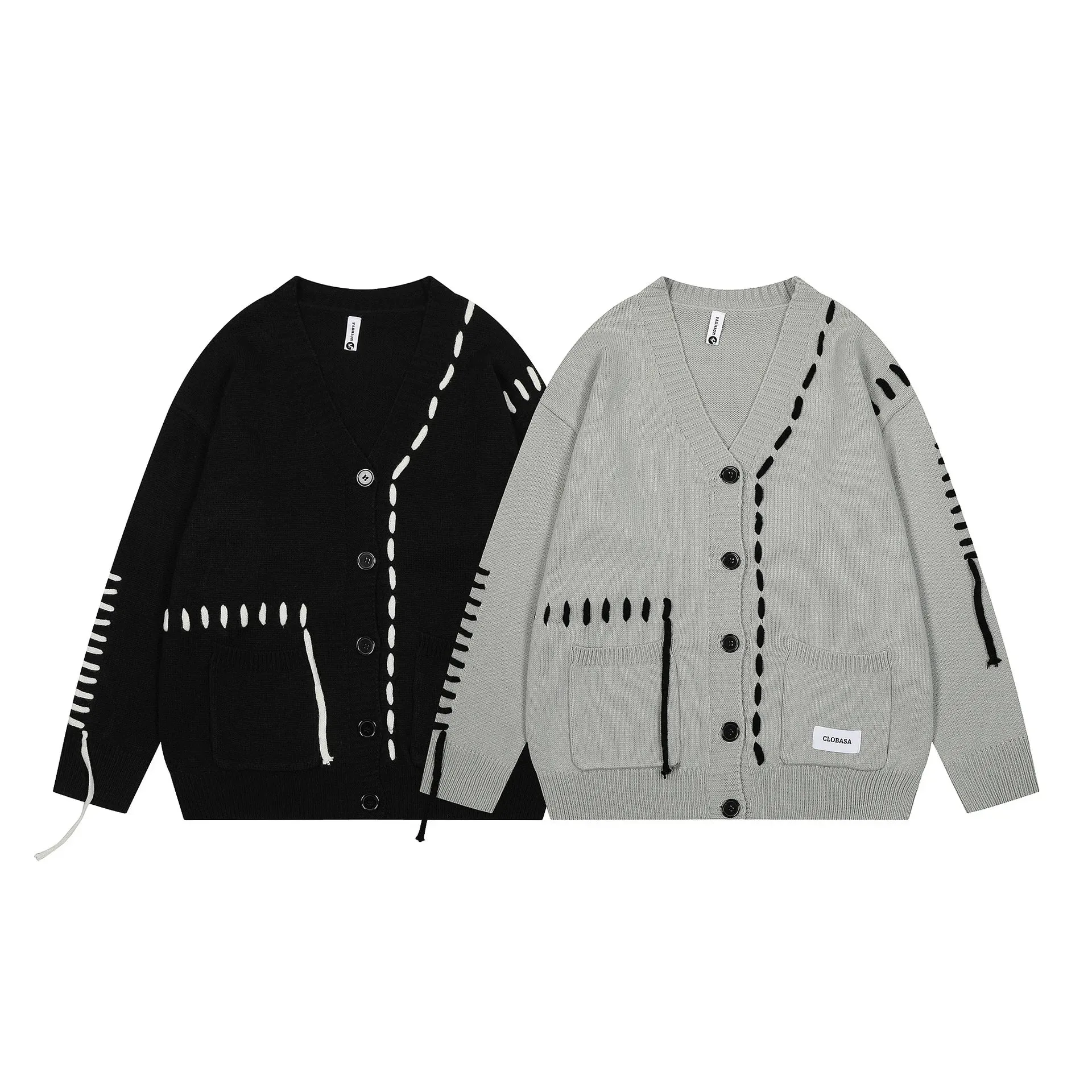 Aidase mens outfits Japanese Fashion Knitted Cardigan Autumn Winter New Cargo Sweater for Men Oversized Drawstring Patchwork Women Sweaters