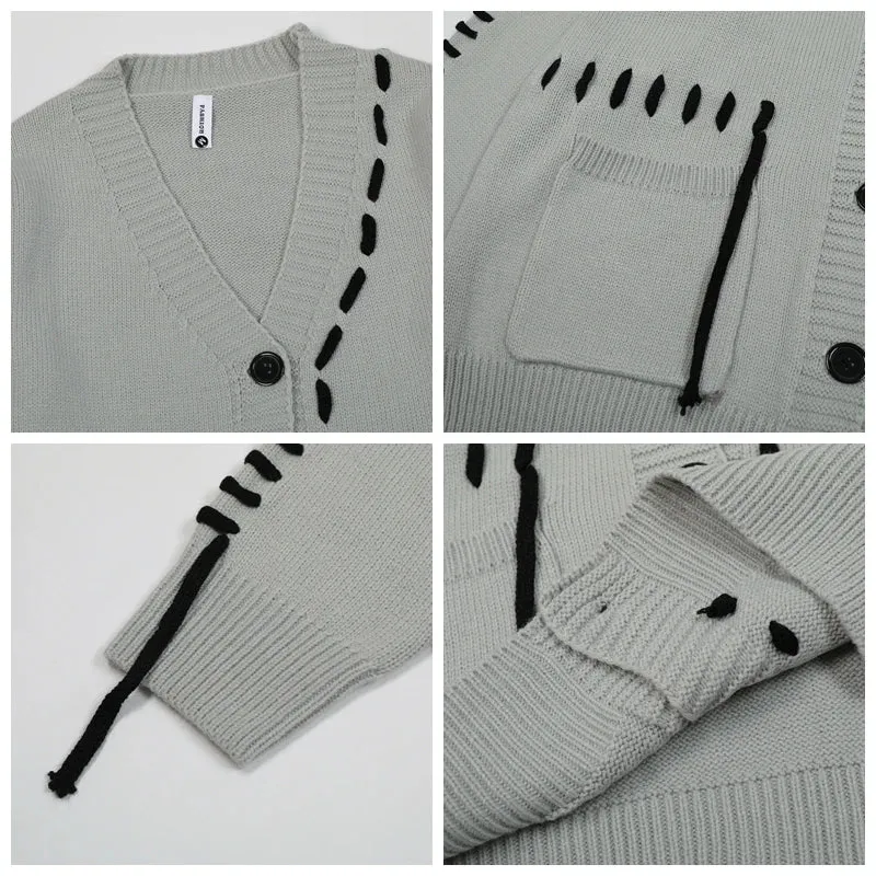 Aidase mens outfits Japanese Fashion Knitted Cardigan Autumn Winter New Cargo Sweater for Men Oversized Drawstring Patchwork Women Sweaters