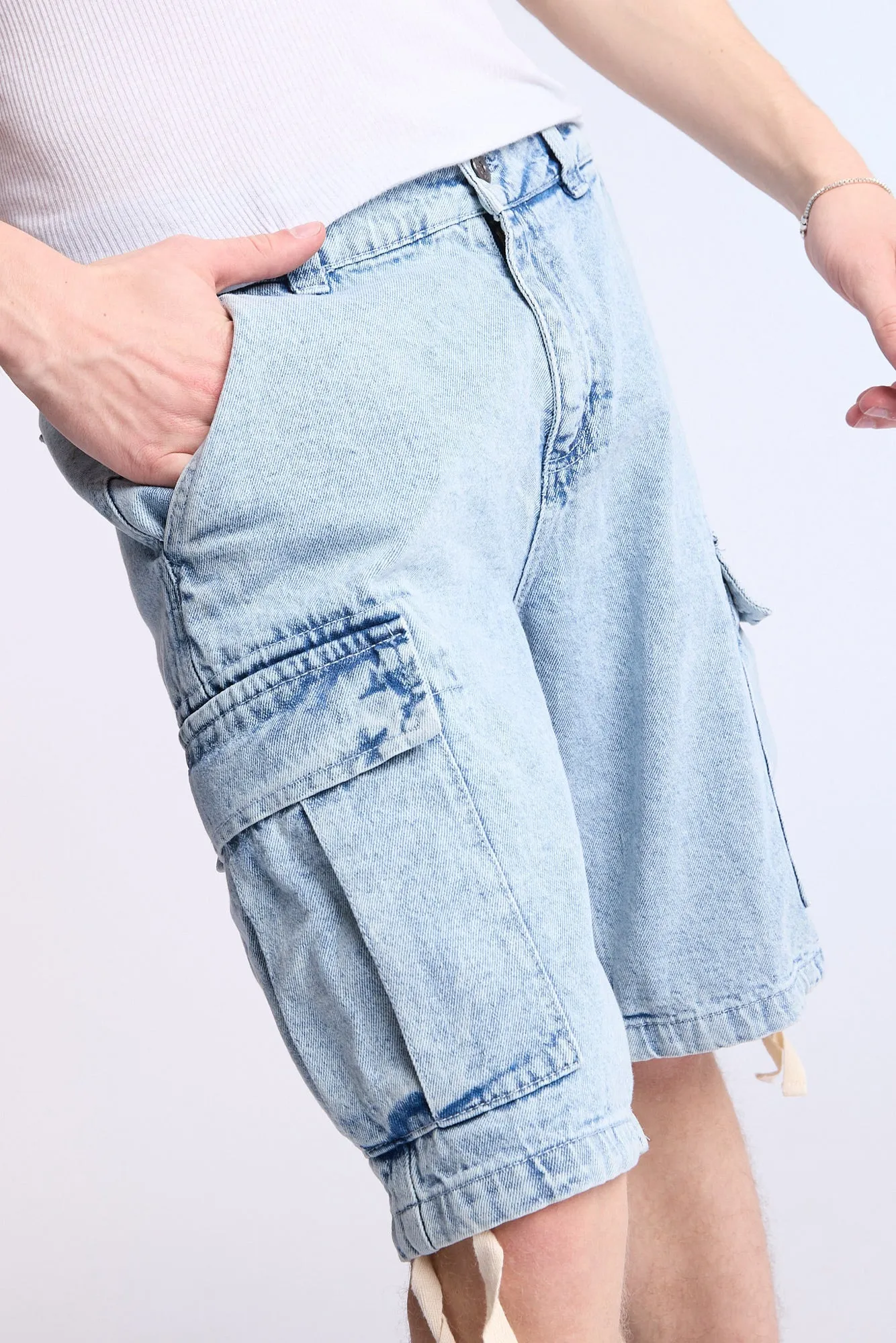 Arsenic Mens Loose Denim Cargo Shorts