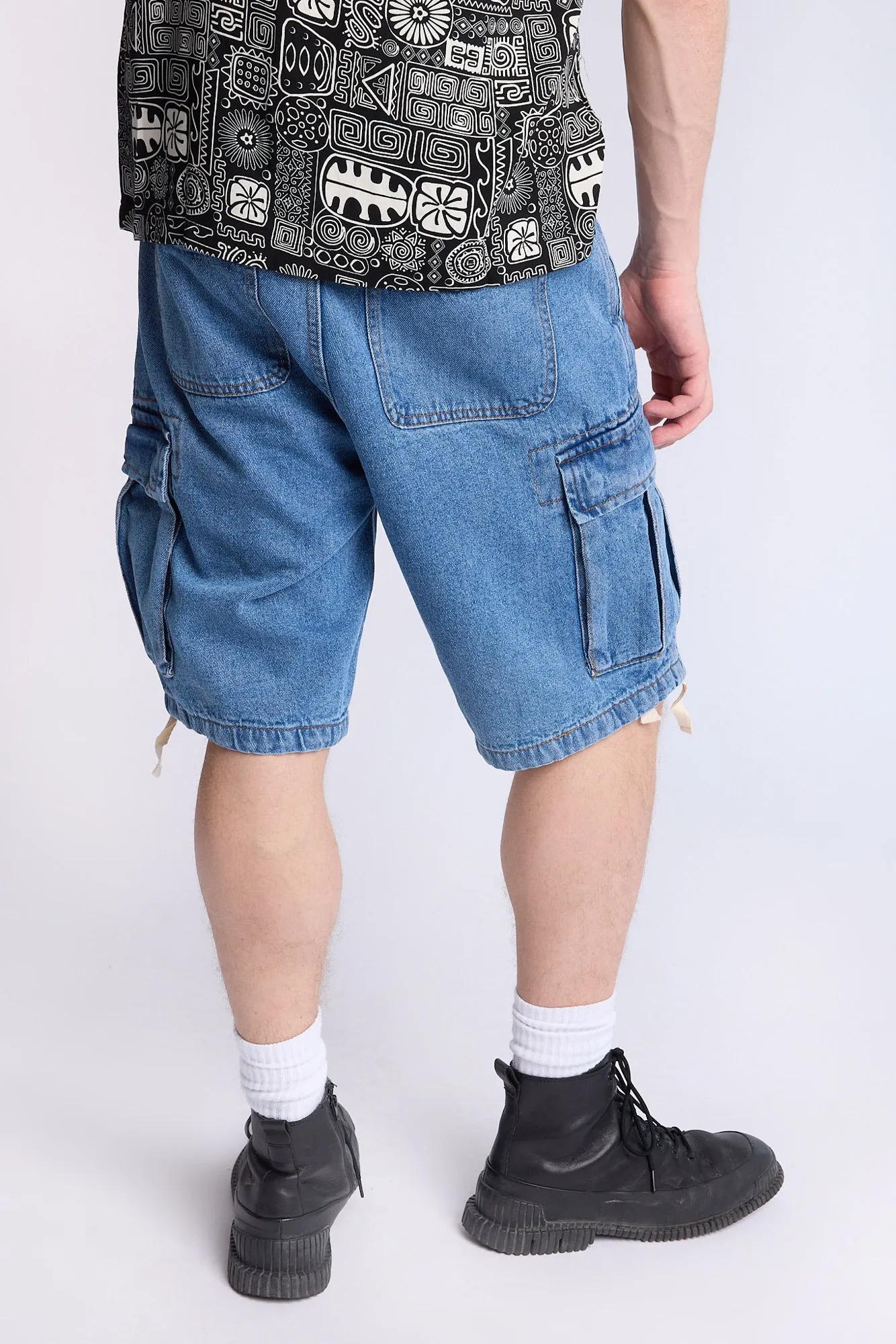 Arsenic Mens Loose Denim Cargo Shorts
