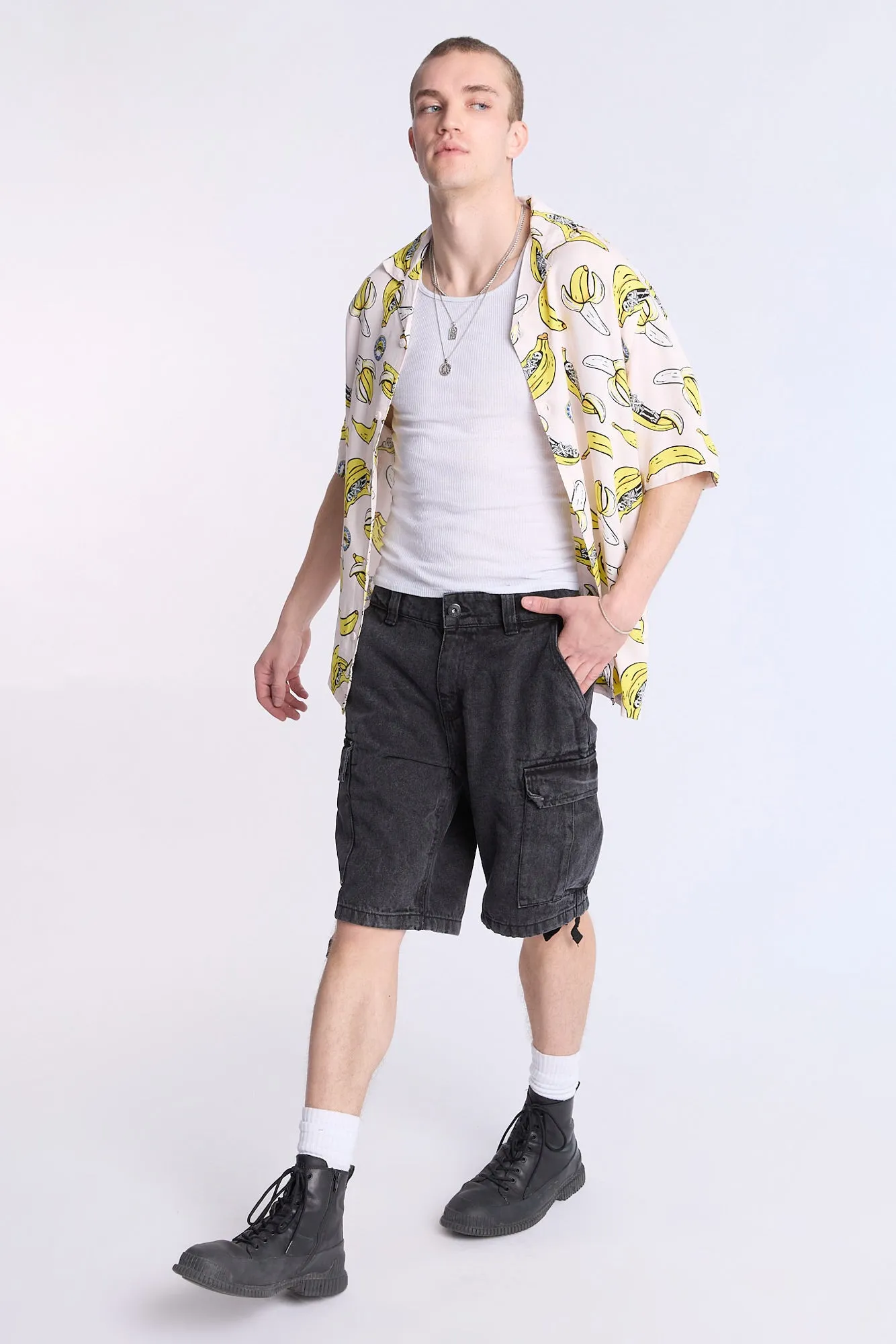 Arsenic Mens Loose Denim Cargo Shorts