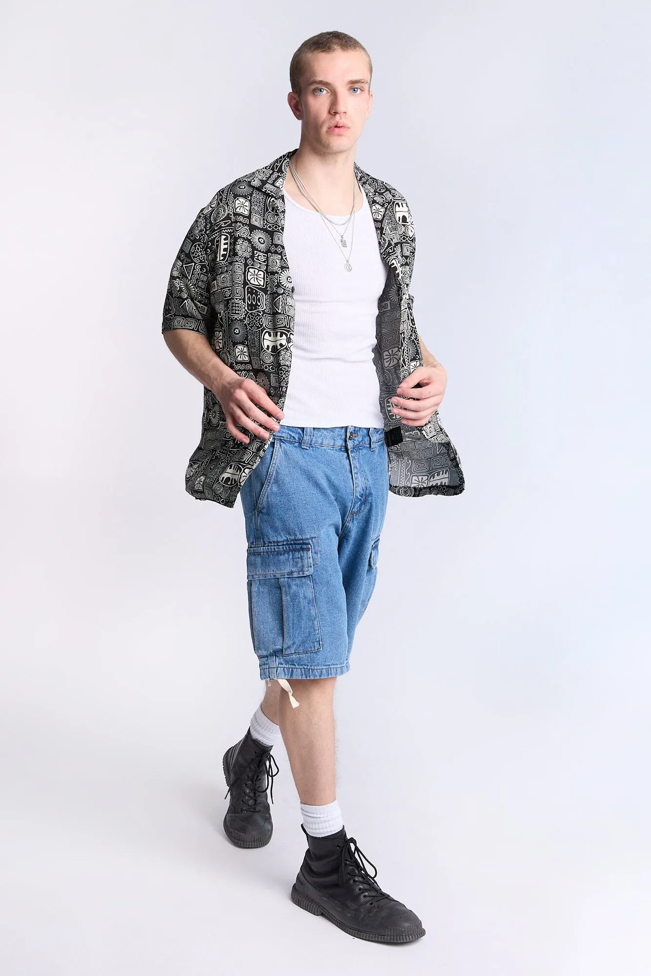 Arsenic Mens Loose Denim Cargo Shorts