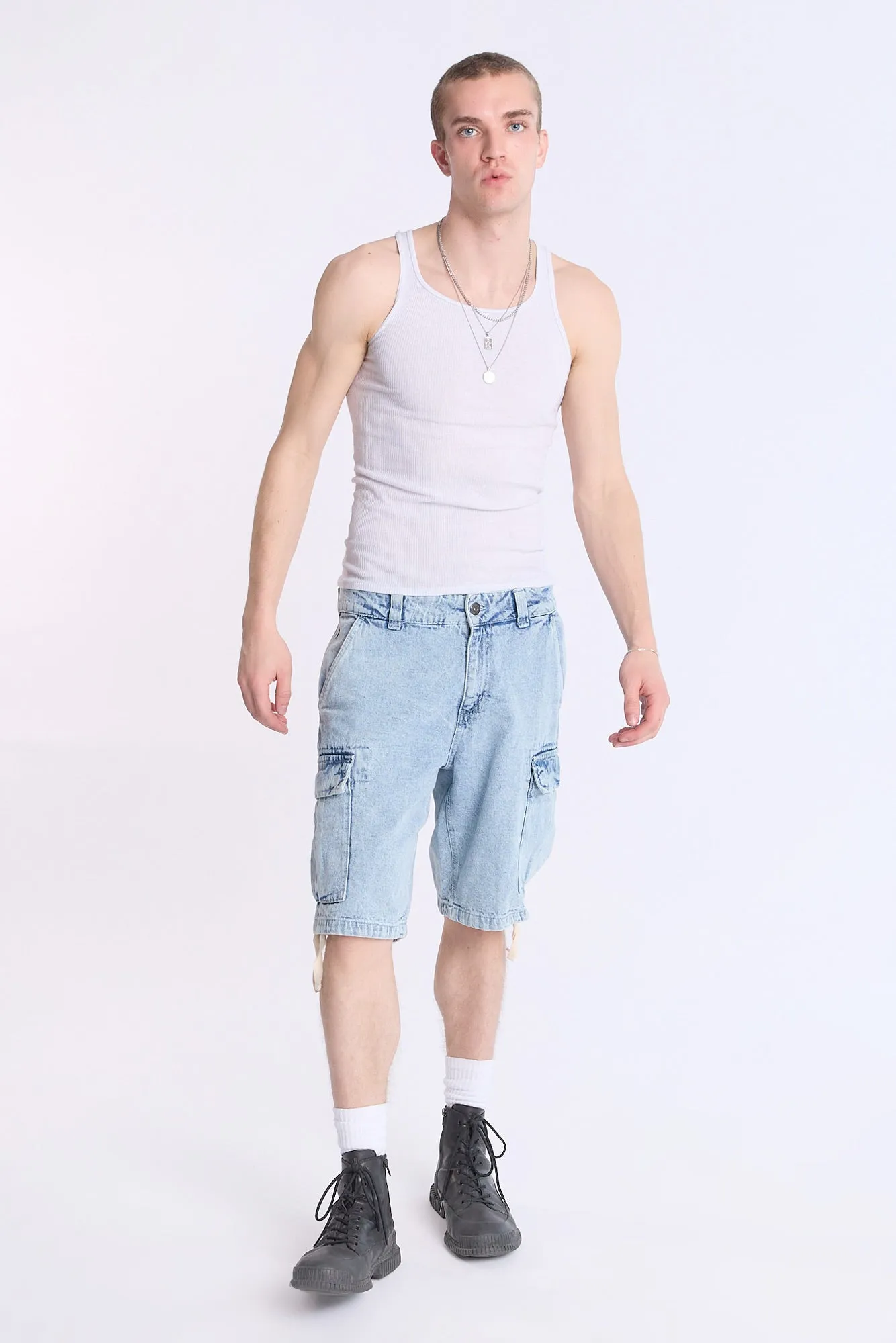 Arsenic Mens Loose Denim Cargo Shorts