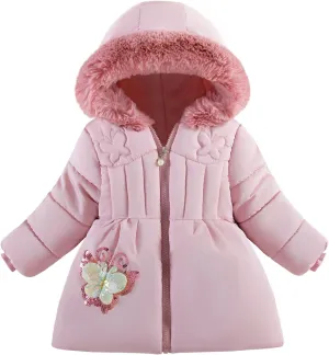 Baby Winter Fleece Puffer Coat Toddler Hooded Jacket Girl Fur Outerwear Clothes