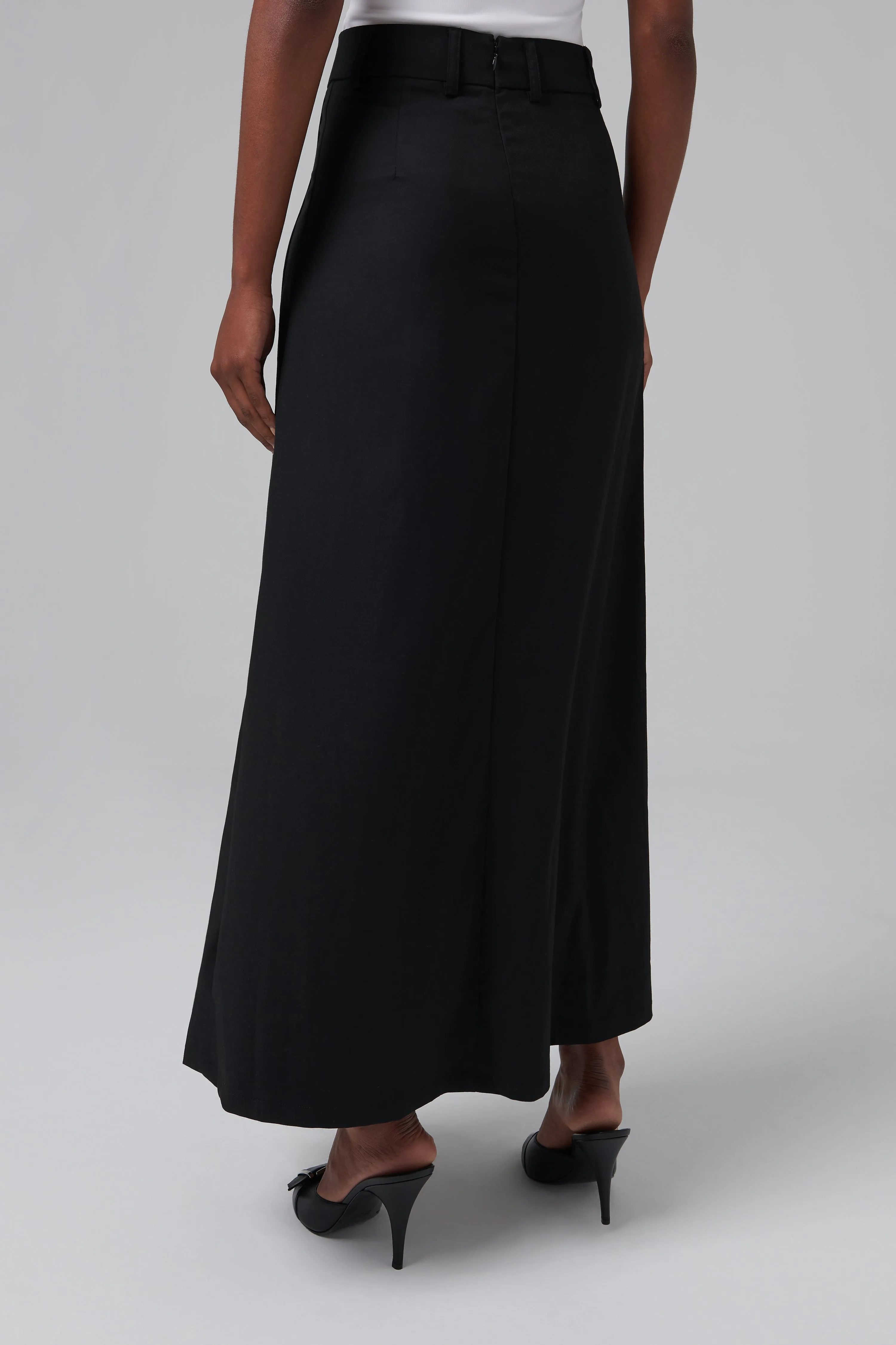 Black Pleated Suiting Maxi Skirt