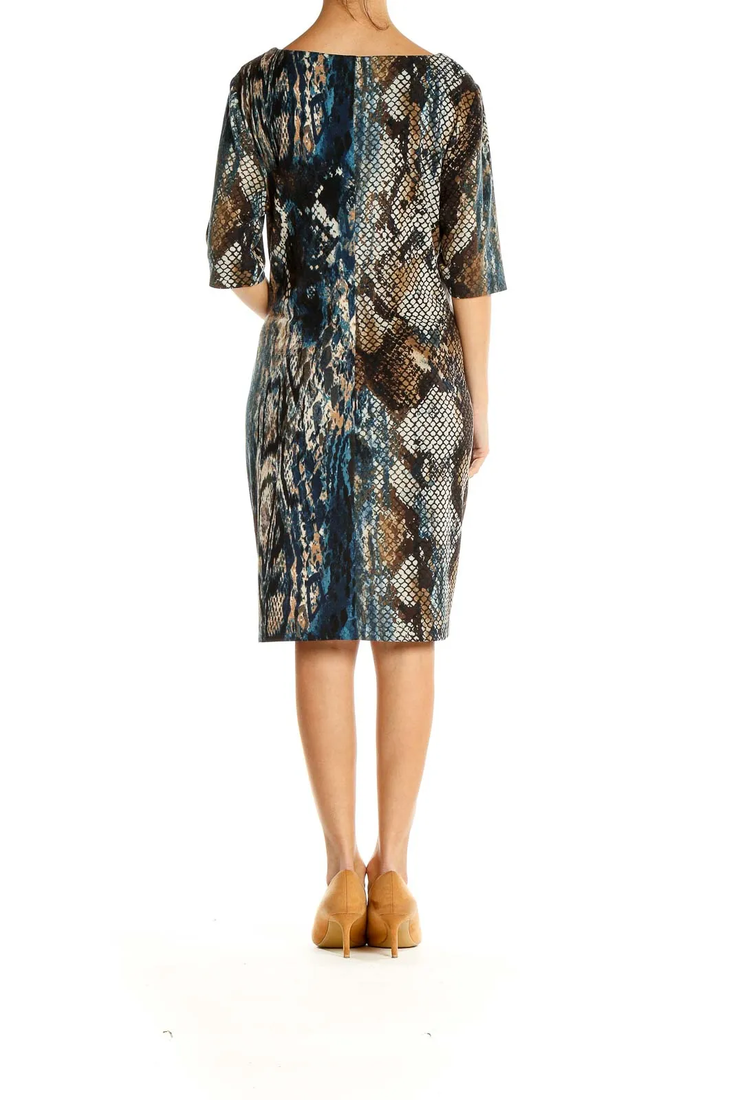 Blue & Brown Snake Print Shift Dress