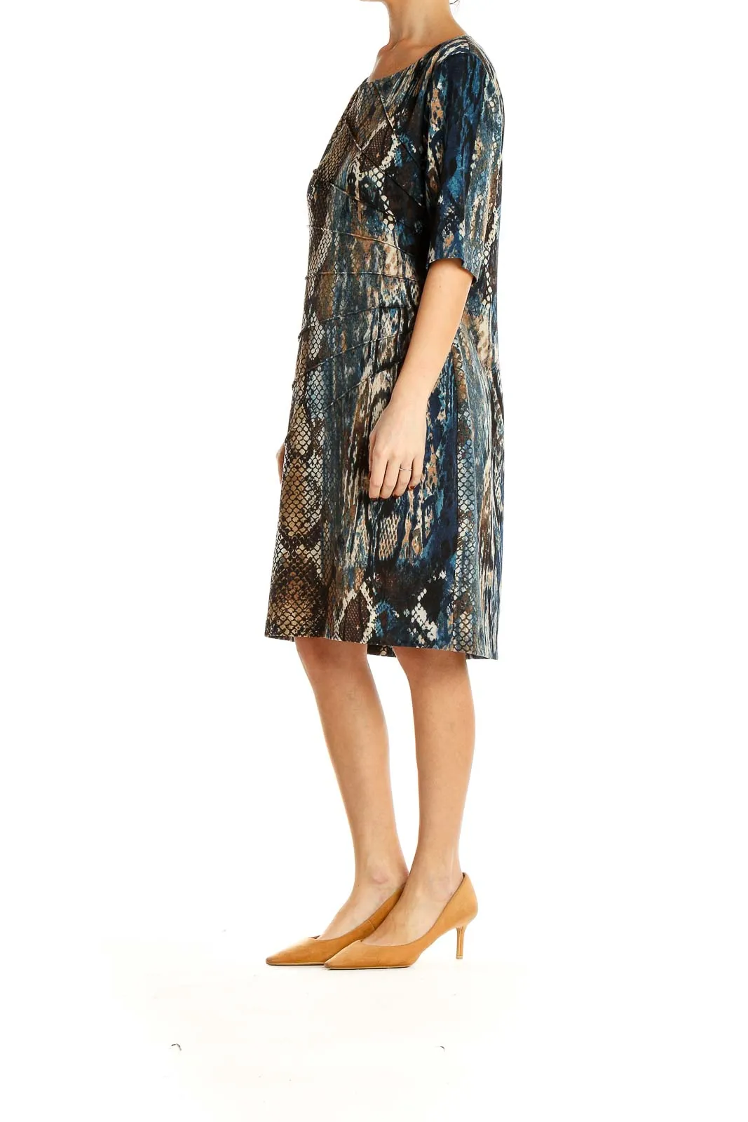 Blue & Brown Snake Print Shift Dress