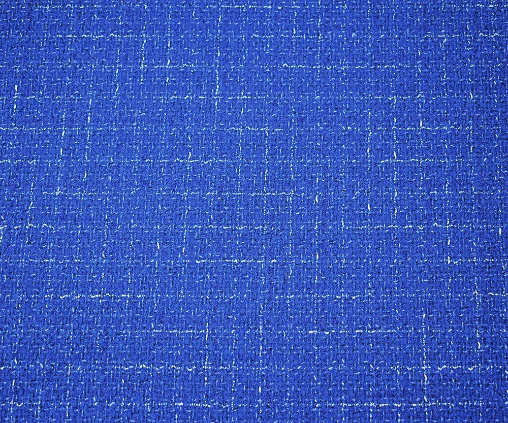 Blue-Silver Famous Designer Cotton Blend Metallic Check Tweed Woven Fabric