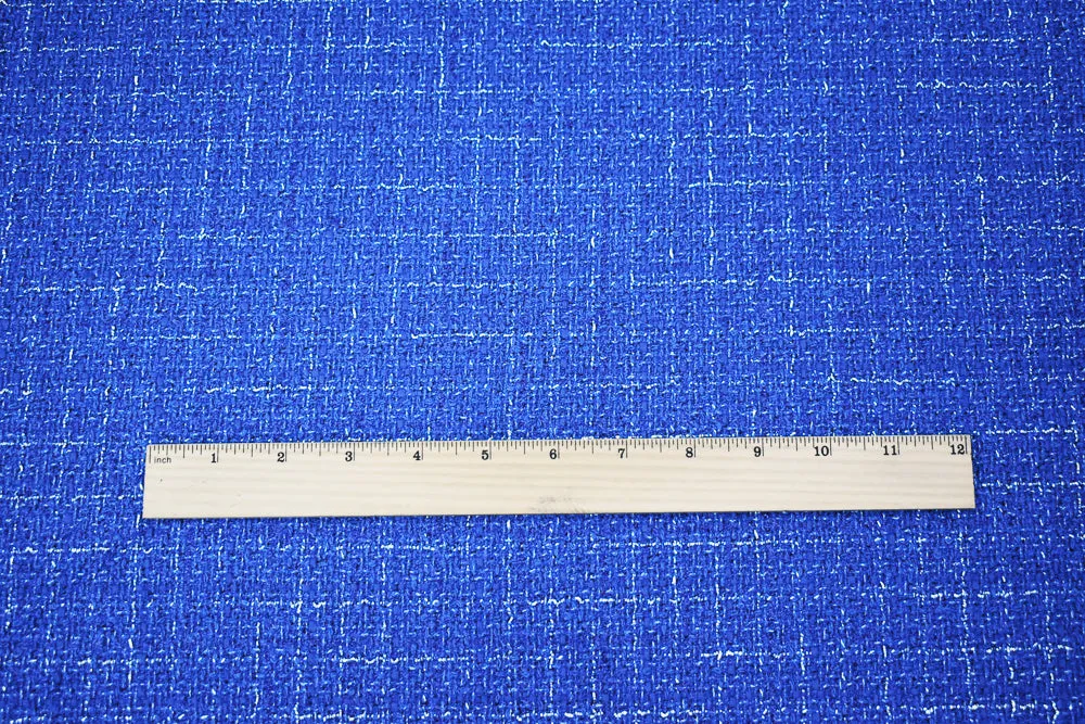 Blue-Silver Famous Designer Cotton Blend Metallic Check Tweed Woven Fabric