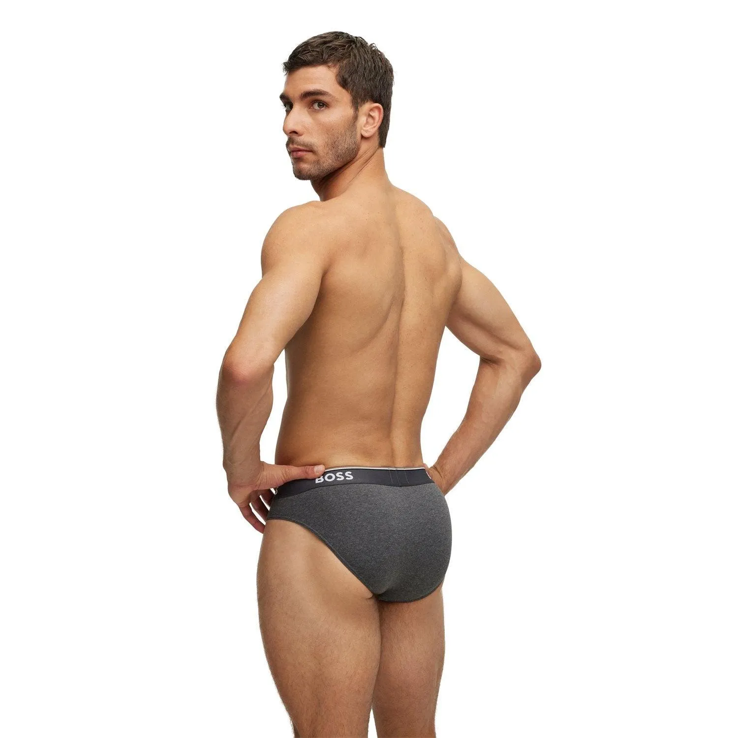 BOSS 3 Pack Power Cotton Stretch Briefs - Grey/Black Mix