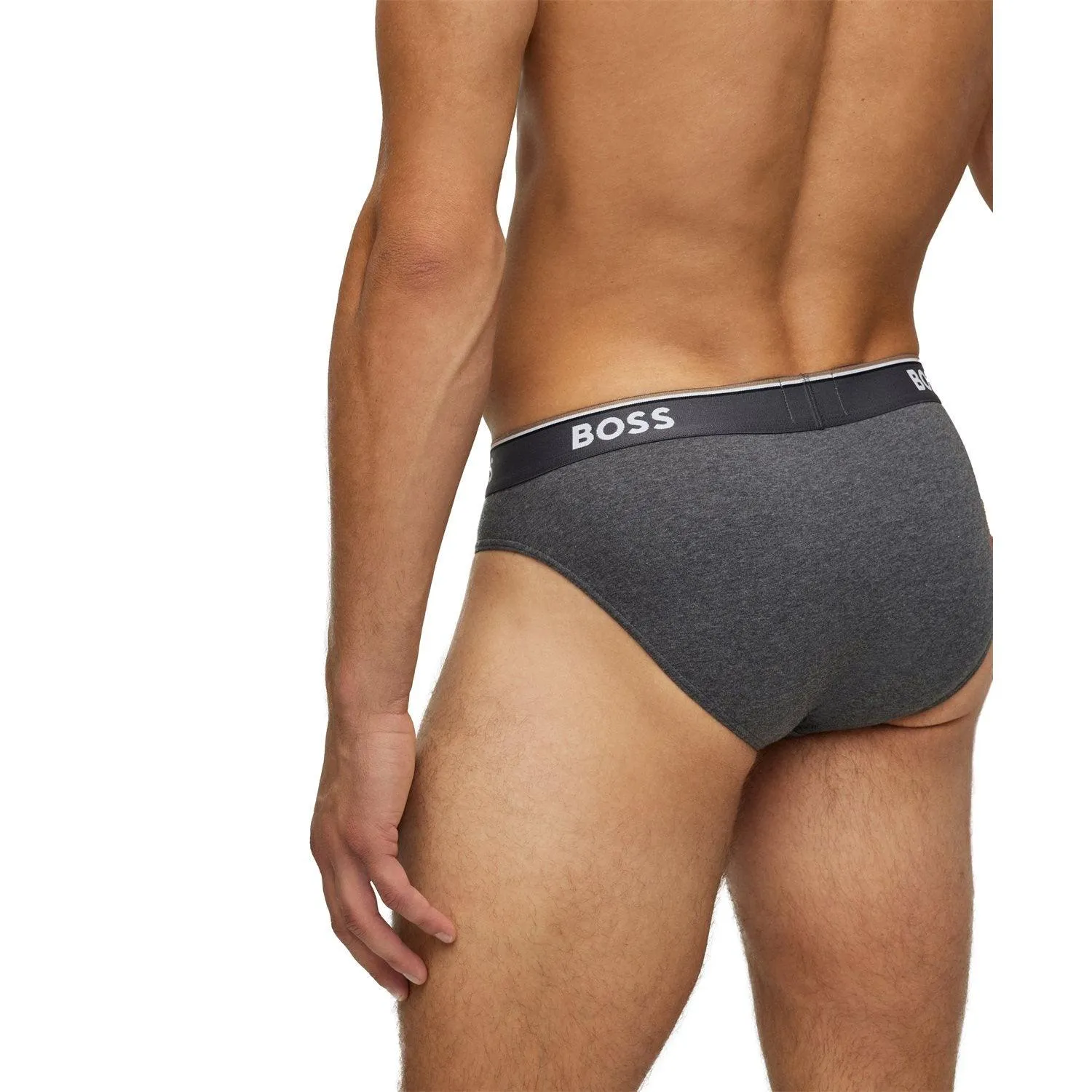 BOSS 3 Pack Power Cotton Stretch Briefs - Grey/Black Mix