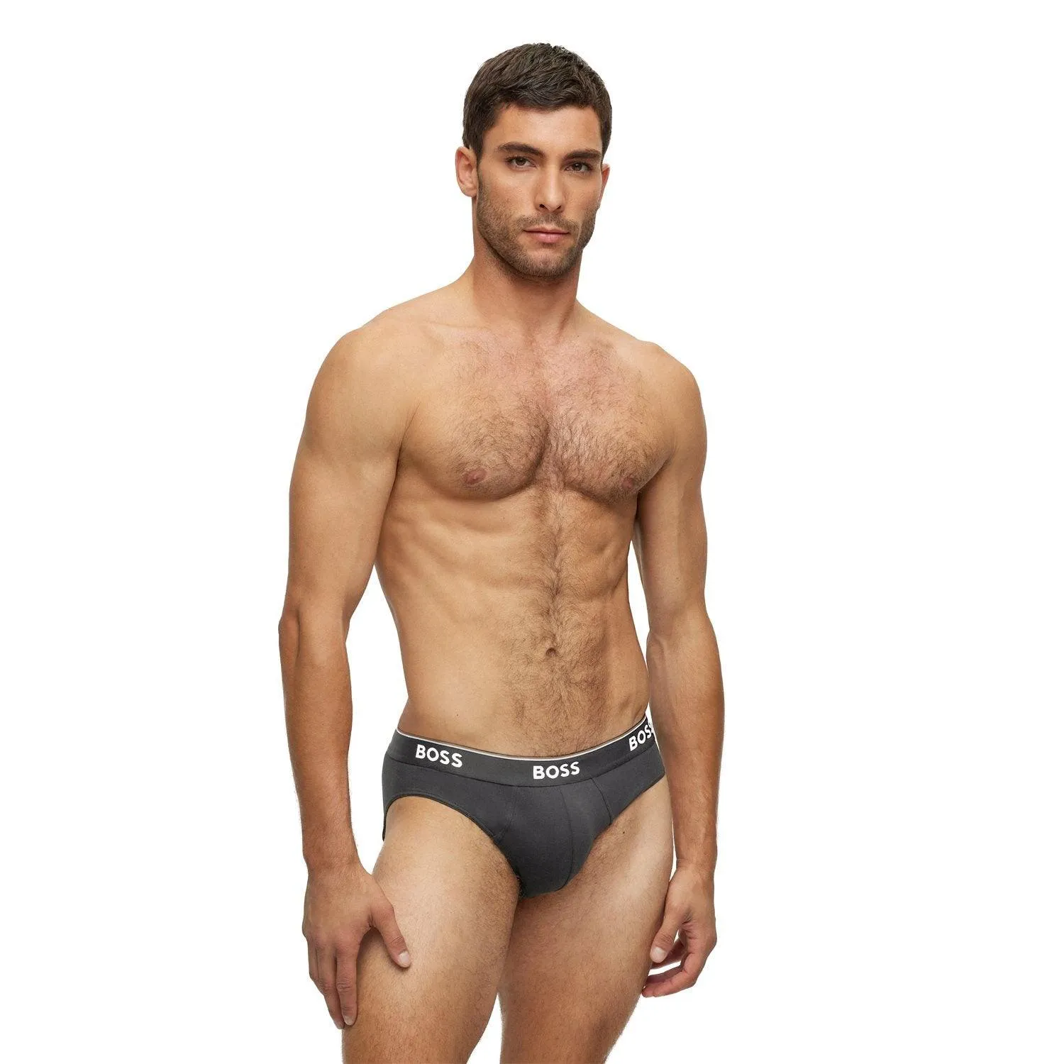 BOSS 3 Pack Power Cotton Stretch Briefs - Grey/Black Mix