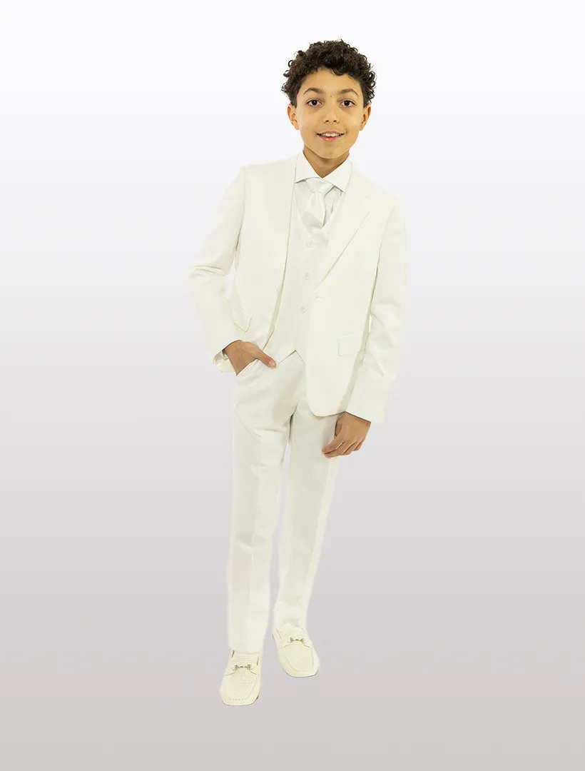 Boys' White Classic Fit Vested Suit