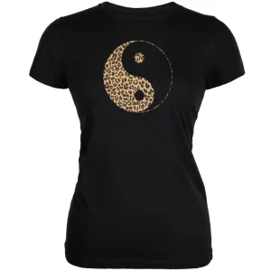 Cheetah Print Ying Yang Black Juniors Soft T-Shirt