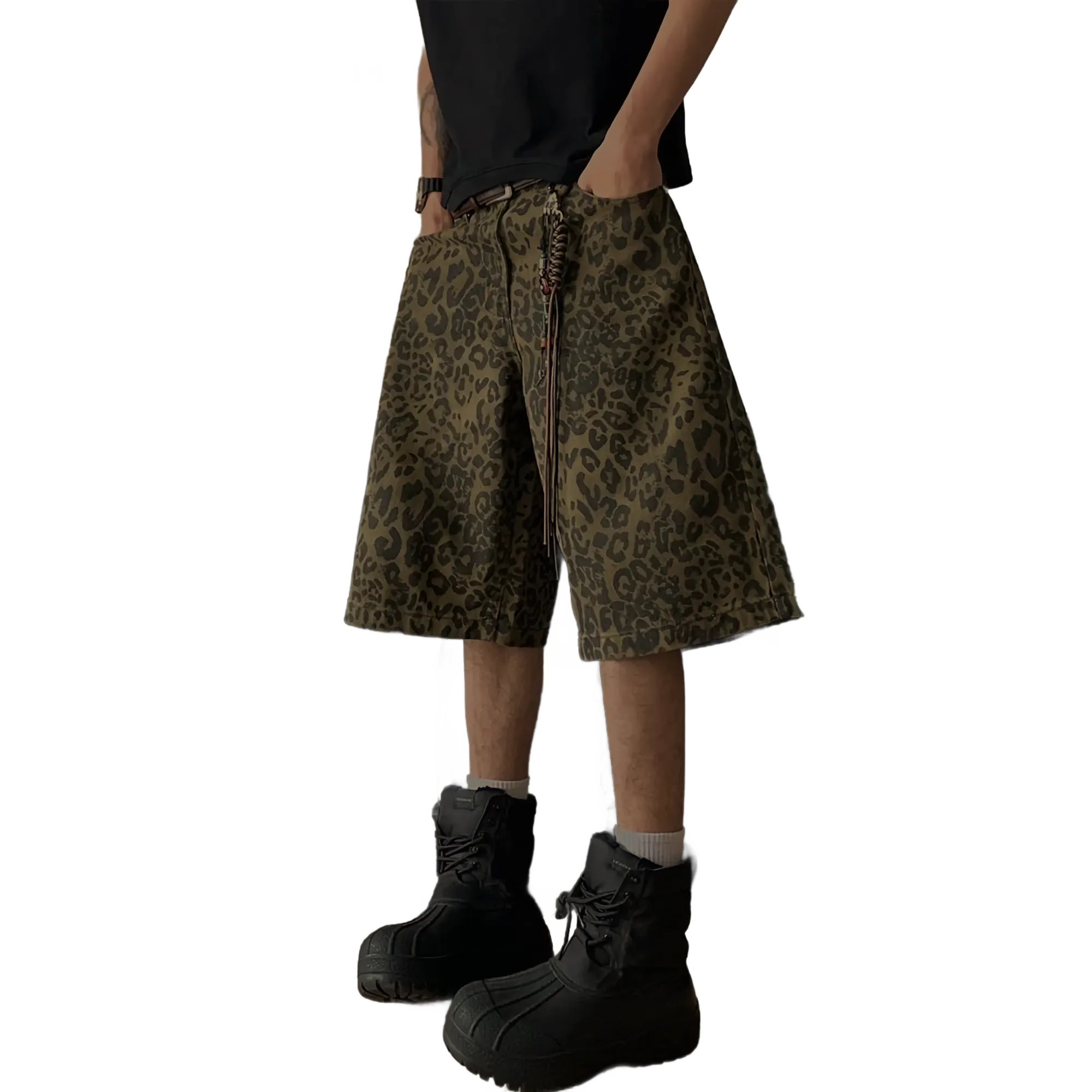 'Concrete Jungle' Leopard Print Denim Shorts