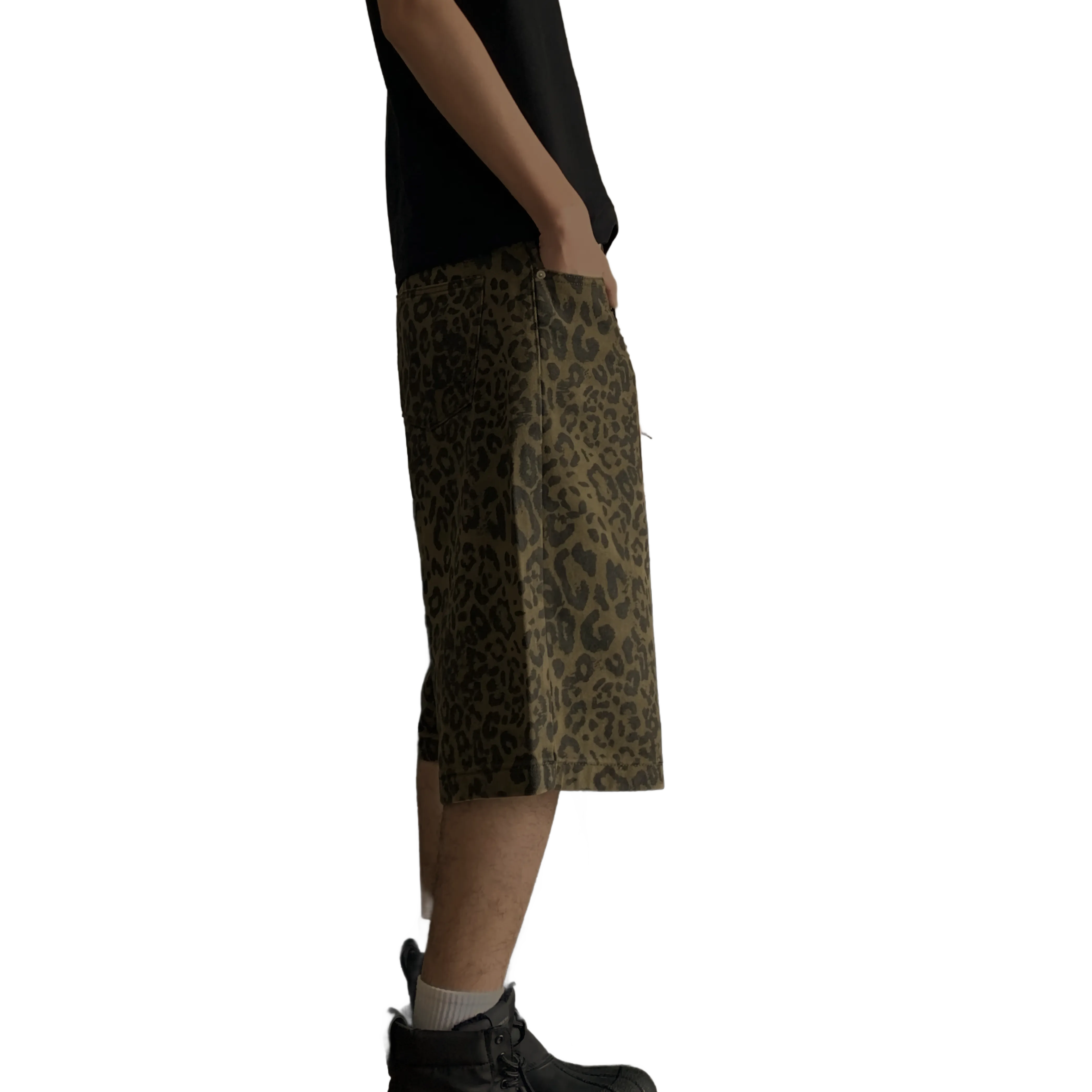'Concrete Jungle' Leopard Print Denim Shorts