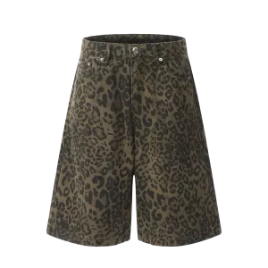 'Concrete Jungle' Leopard Print Denim Shorts