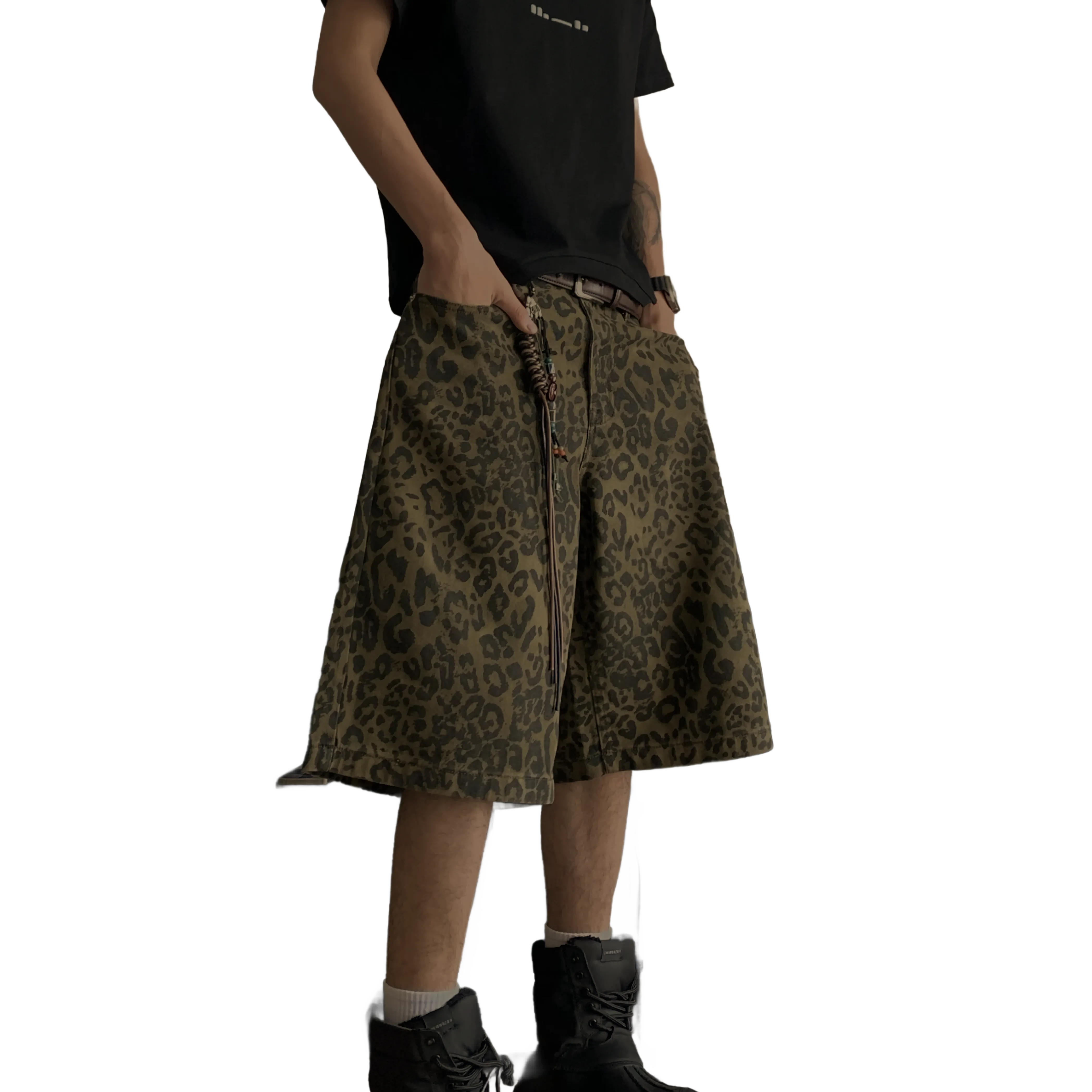 'Concrete Jungle' Leopard Print Denim Shorts