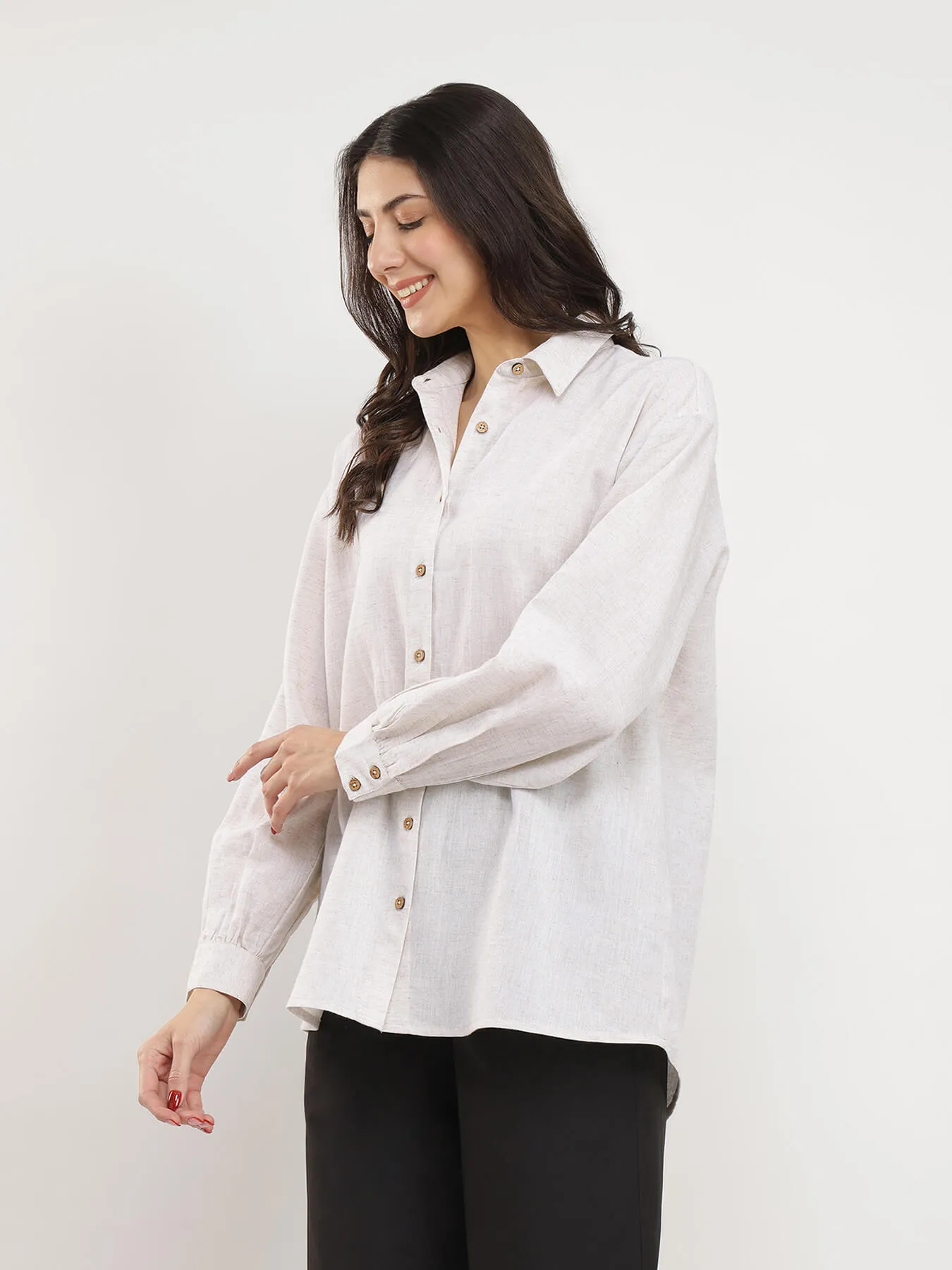Cotton Solid Relaxed Fit Shirt - Off White