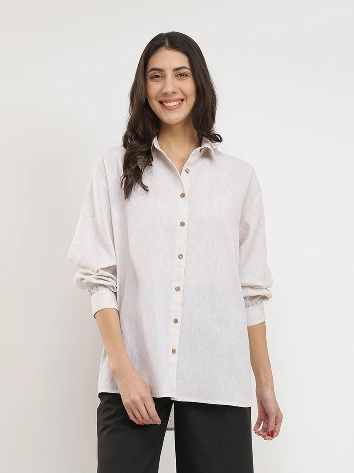 Cotton Solid Relaxed Fit Shirt - Off White