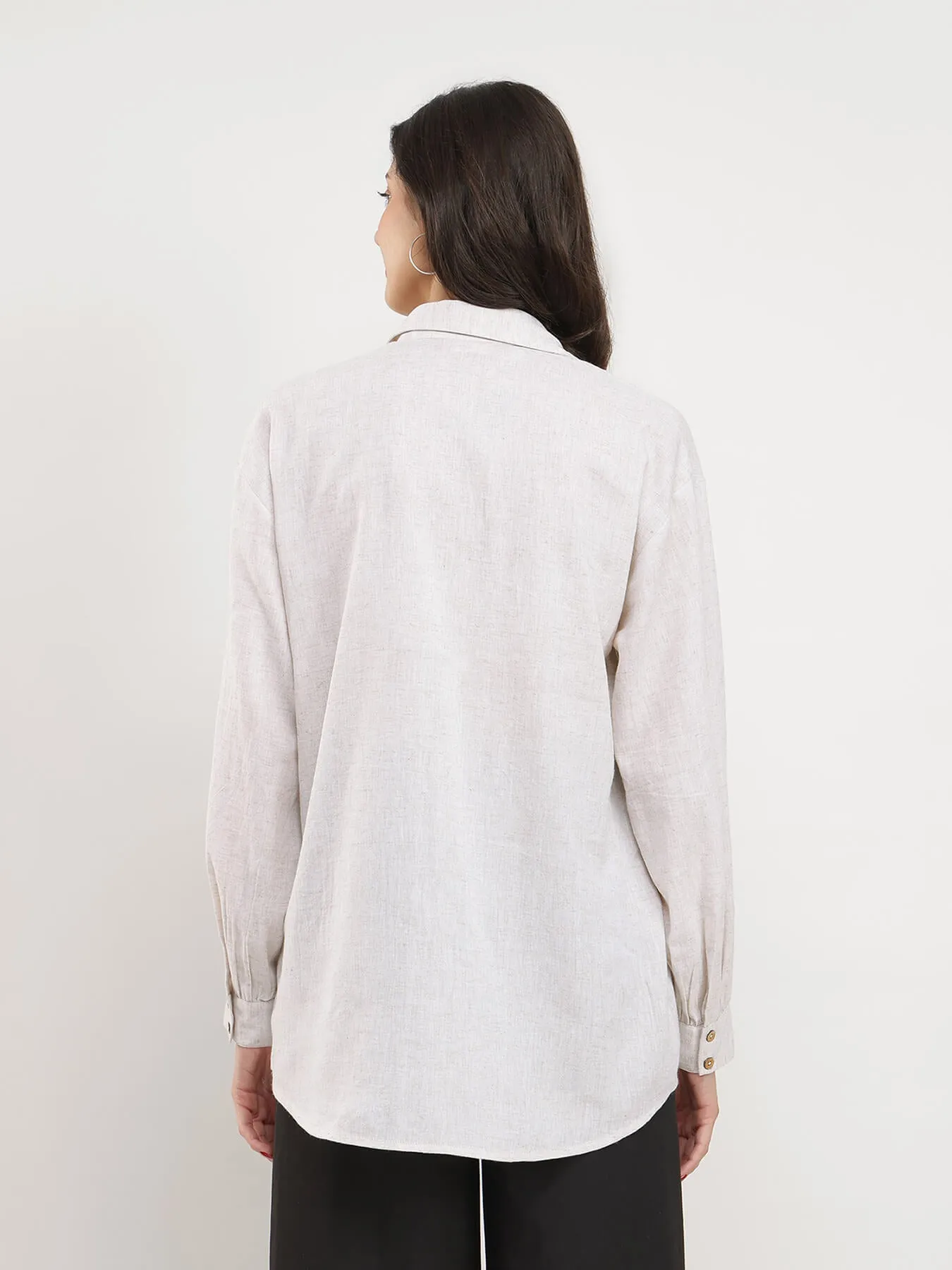 Cotton Solid Relaxed Fit Shirt - Off White
