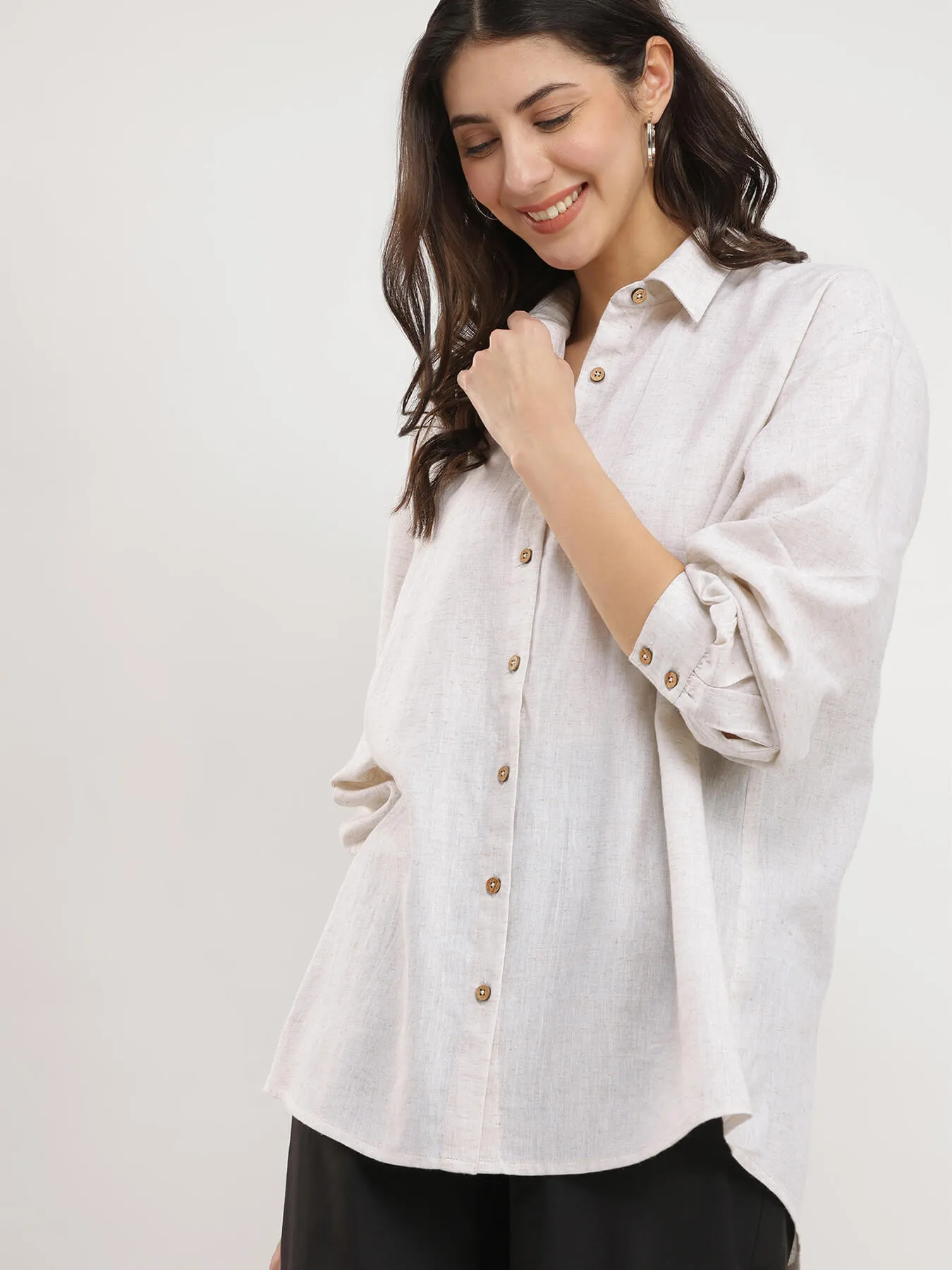 Cotton Solid Relaxed Fit Shirt - Off White