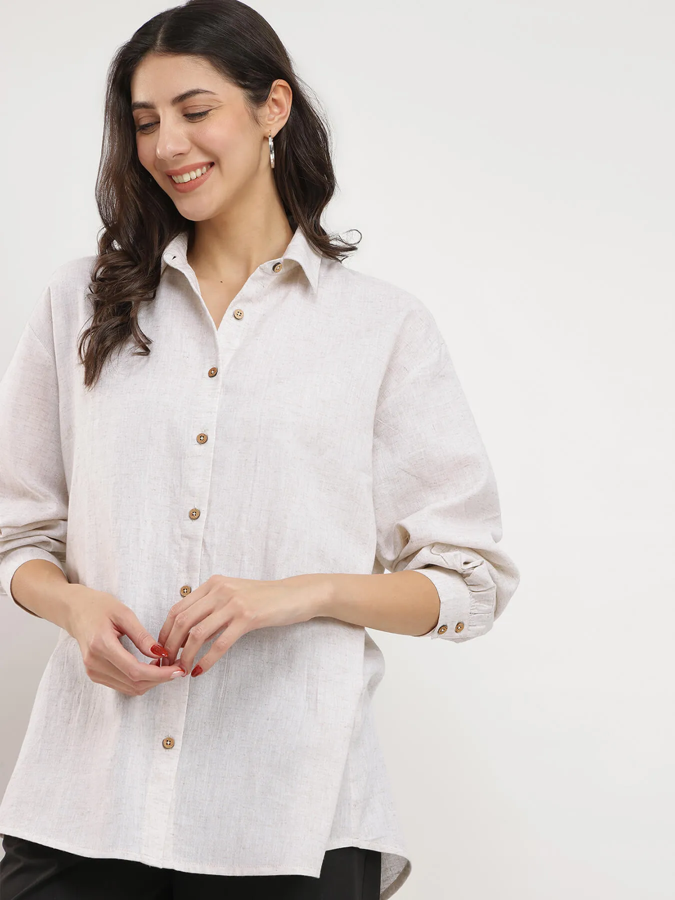 Cotton Solid Relaxed Fit Shirt - Off White