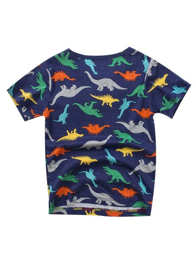 Dinosaur Print Cartoon Toddler Big Boys T-shirt Summer