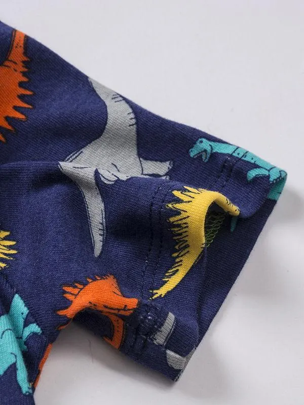 Dinosaur Print Cartoon Toddler Big Boys T-shirt Summer