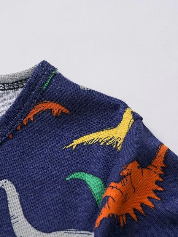 Dinosaur Print Cartoon Toddler Big Boys T-shirt Summer