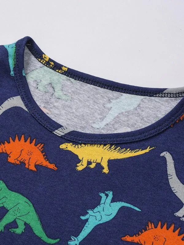 Dinosaur Print Cartoon Toddler Big Boys T-shirt Summer