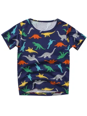 Dinosaur Print Cartoon Toddler Big Boys T-shirt Summer