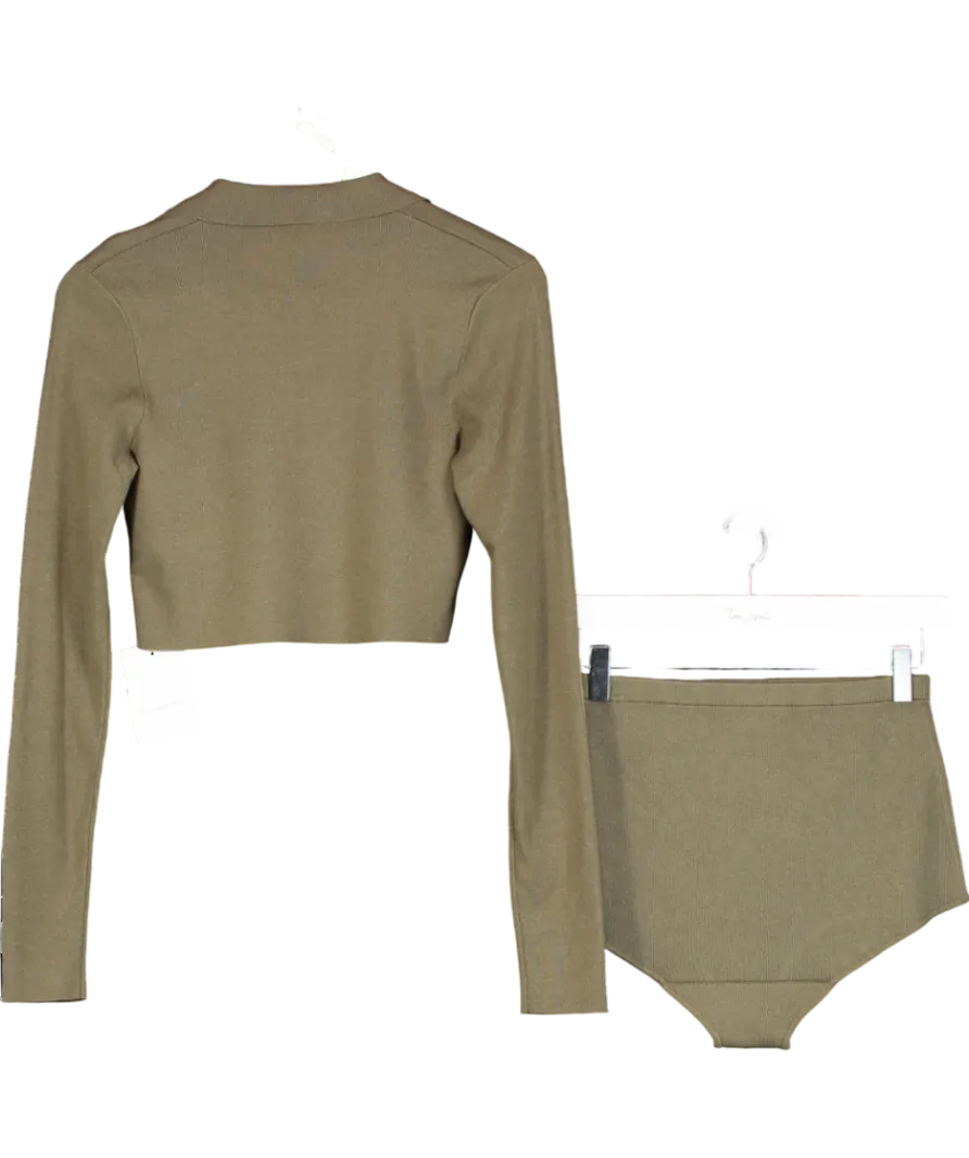FRANKIE SHOP Green Giselle Cropped Knit Polo And Alissa Knit Briefs UK M