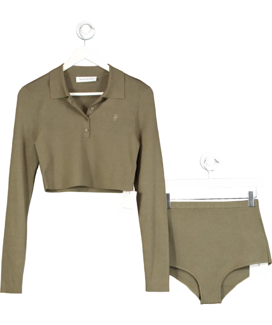 FRANKIE SHOP Green Giselle Cropped Knit Polo And Alissa Knit Briefs UK M