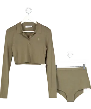 FRANKIE SHOP Green Giselle Cropped Knit Polo And Alissa Knit Briefs UK M