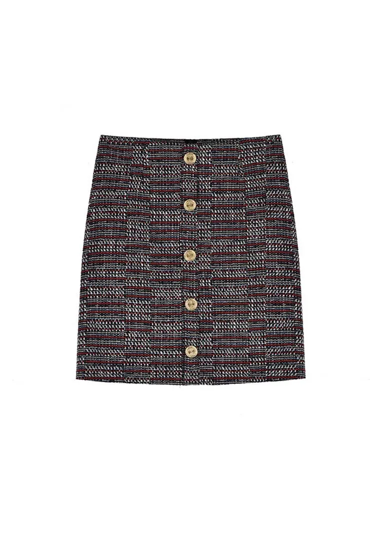 Front Pockets V-neck Tweed Jacket & Short Skirt Suit