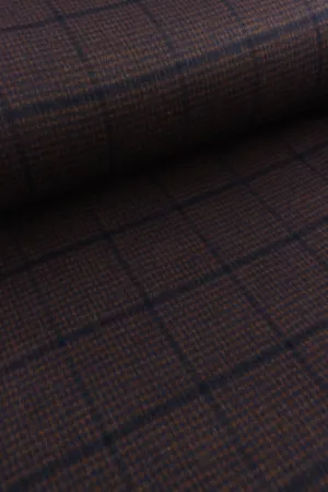 Gingerbread & Navy Plaid Melton Double Weave Wool | By The Half Yard