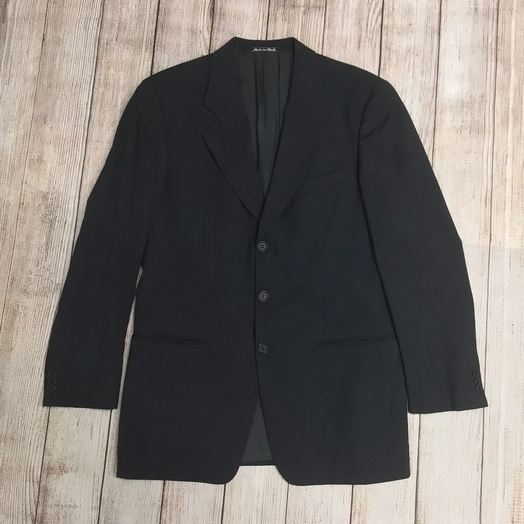 Giorgio Armani Le Collezioni  Black 100% Pure Virgin Wool Blazer Jacket Size 48R