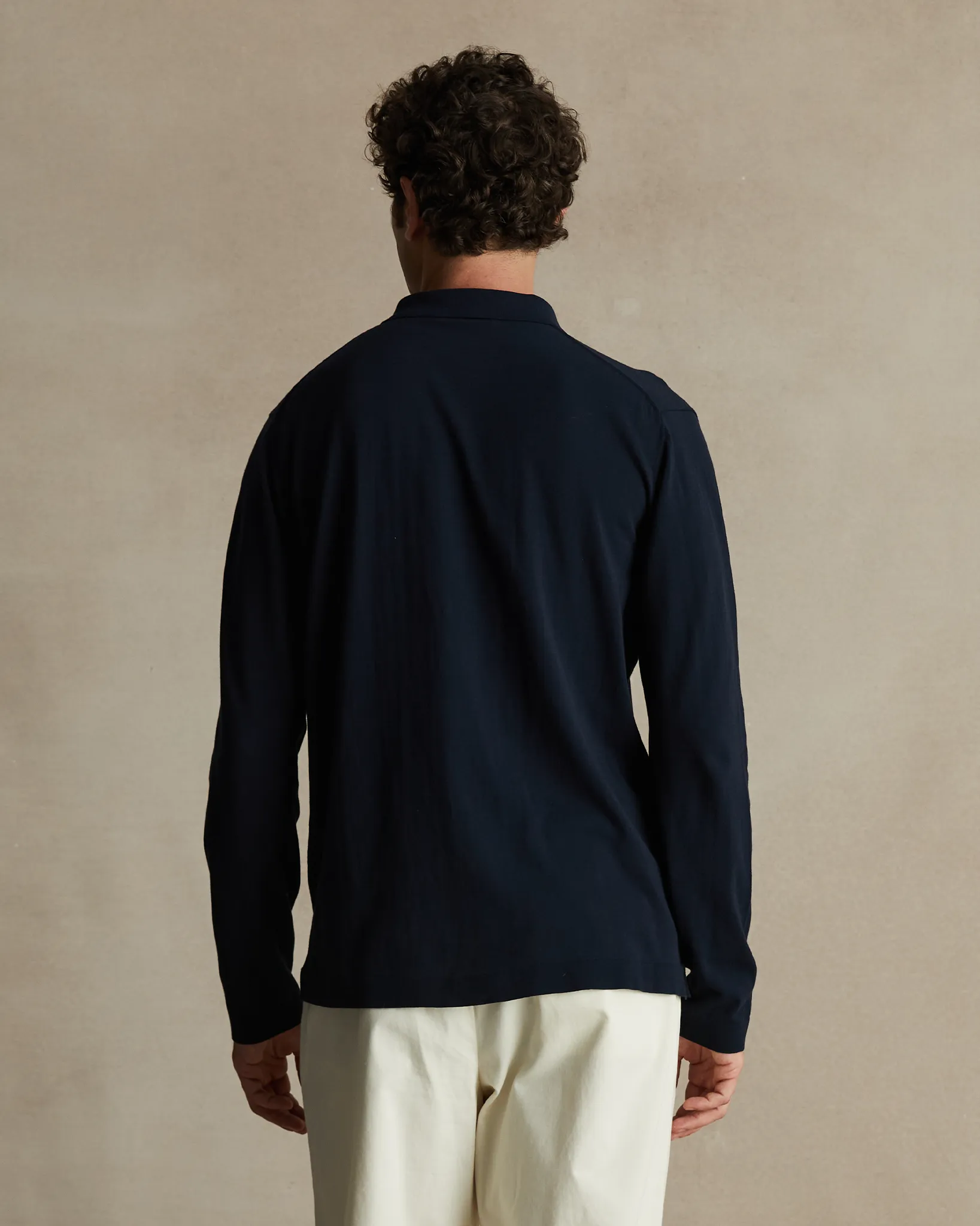 Ice Cotton Long Sleeve Polo - Navy