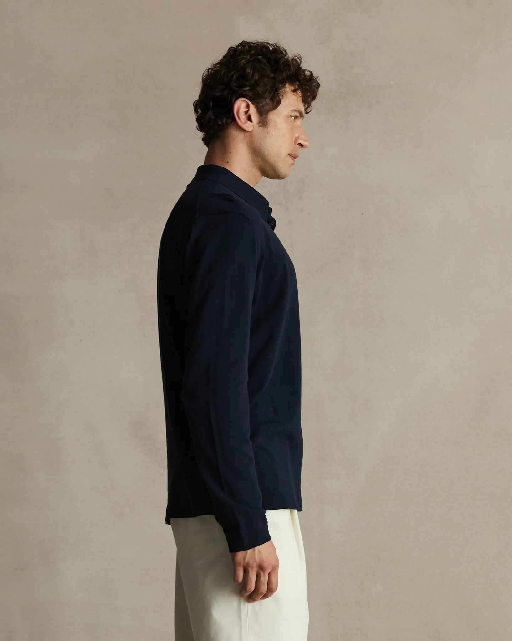Ice Cotton Long Sleeve Polo - Navy