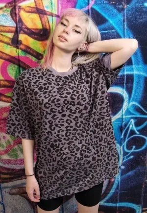 Leopard print tee Grunge animal graphic t-shirt in grey