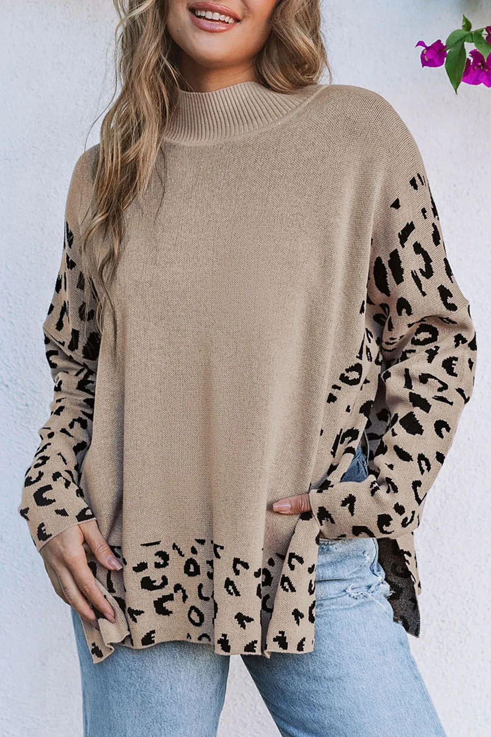 Leopard Side Slit Oversized Sweater