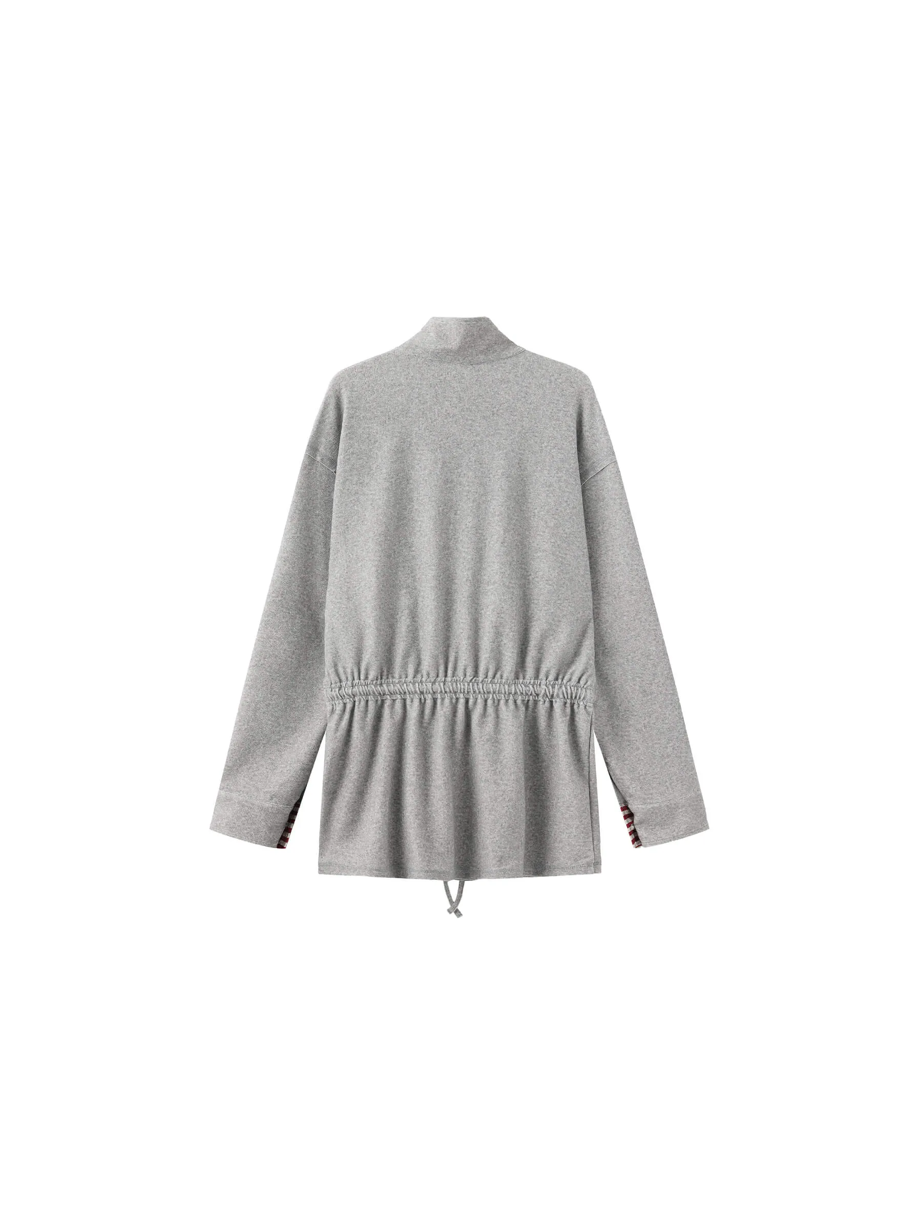 Long Sleeve Color-Block Drawstring Waist Polo Shirt
