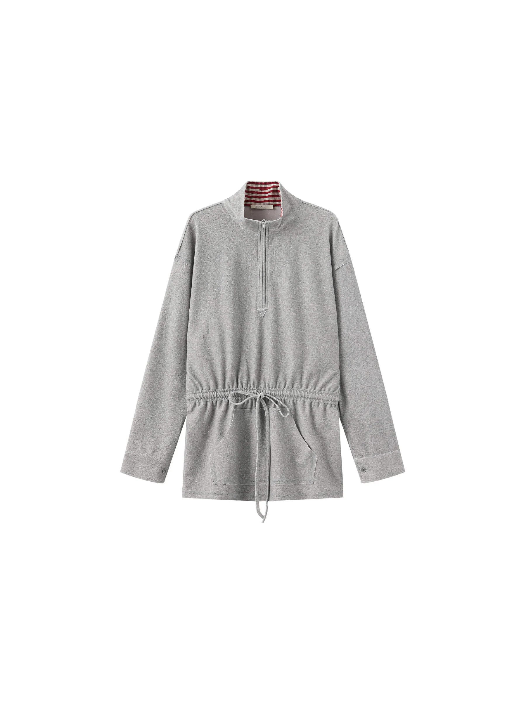 Long Sleeve Color-Block Drawstring Waist Polo Shirt