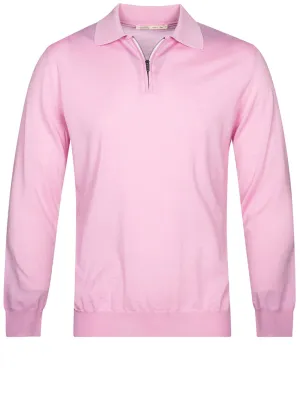 Long Sleeve Polo Zip Pink
