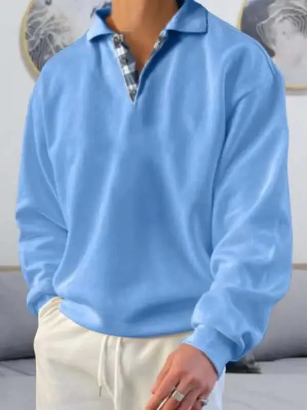 Men's Polo Shirt- Loose Fit, Solid Color w/ Long-Sleeves