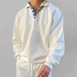 Men's Polo Shirt- Loose Fit, Solid Color w/ Long-Sleeves