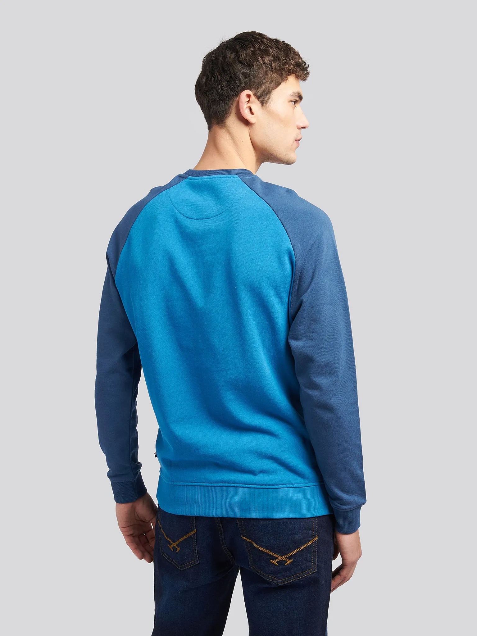 Mens Raglan Rider Crew Neck Sweater in True Blue