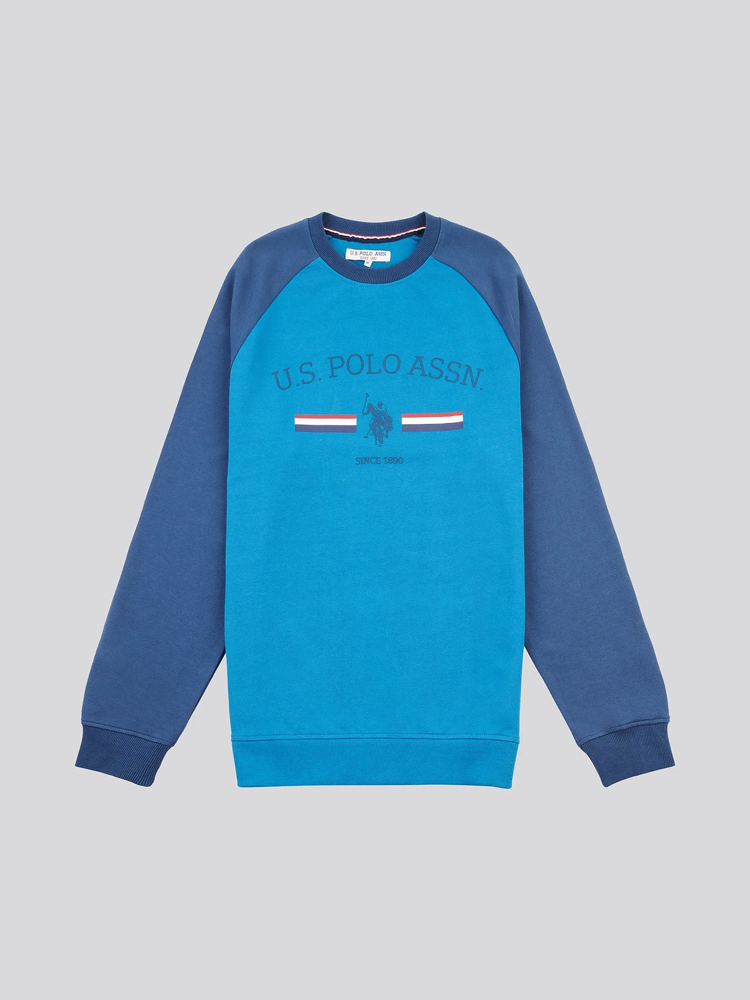 Mens Raglan Rider Crew Neck Sweater in True Blue